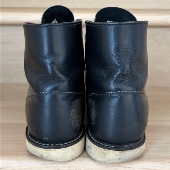 Red Wing Shoes Black Leather Lace-Up Work Boots with White Soles - Picture 2 of 8